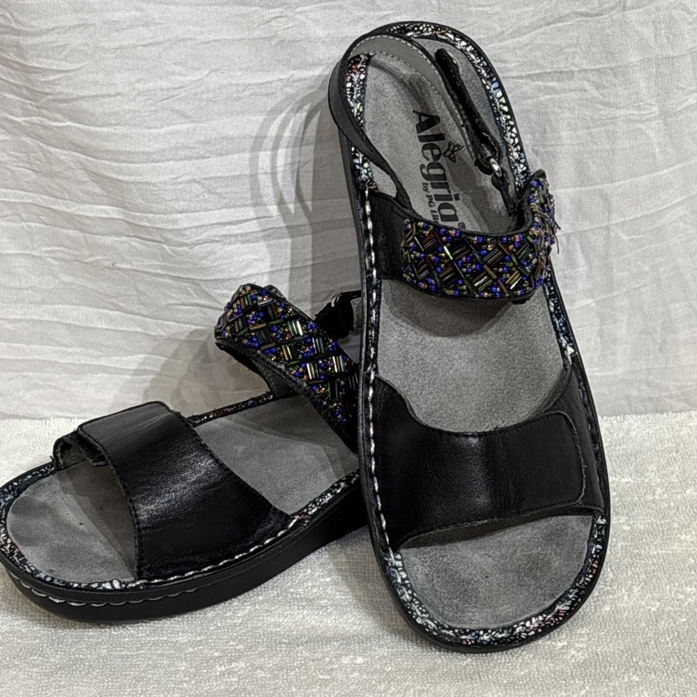 Alegria Women's Verona Fiesta de Nocha Black Beaded Slingback  Sandal Sz US 8 - Picture 10 of 16